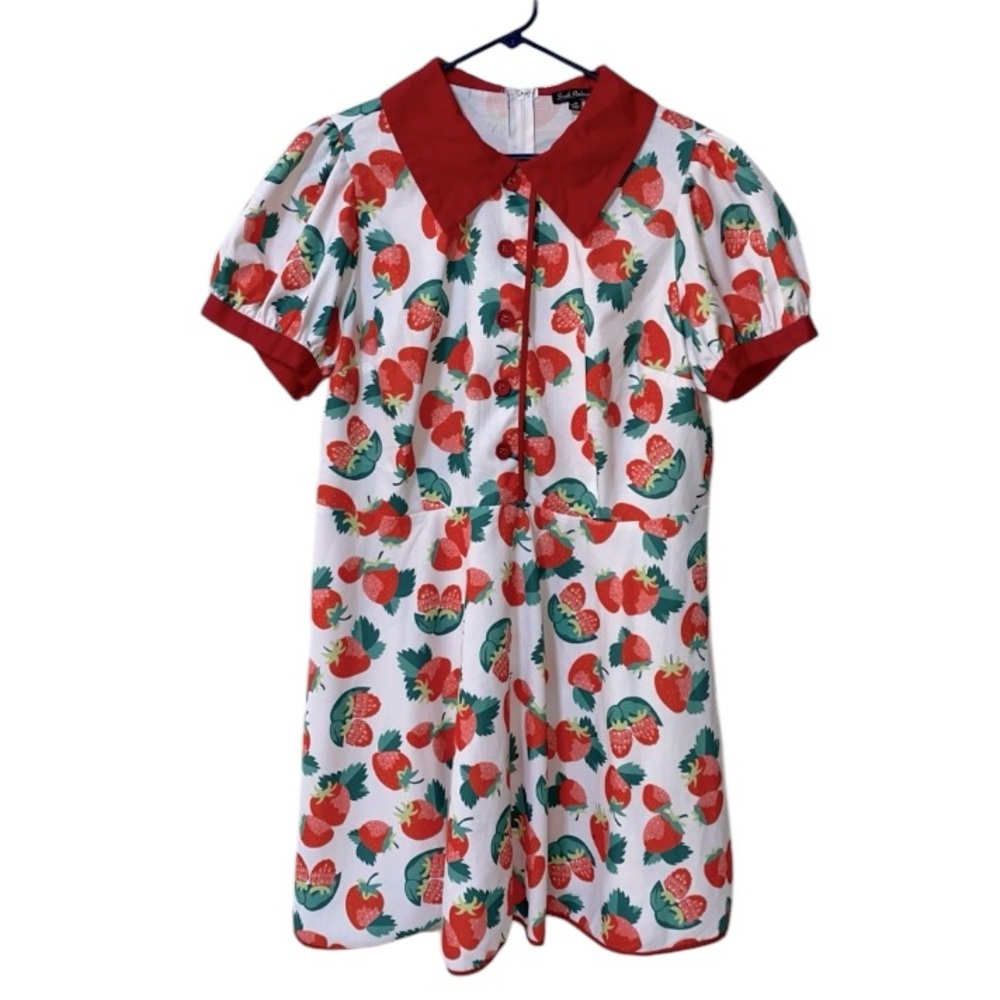 Red and White Babydoll Mini Dress with Puff Sleeves